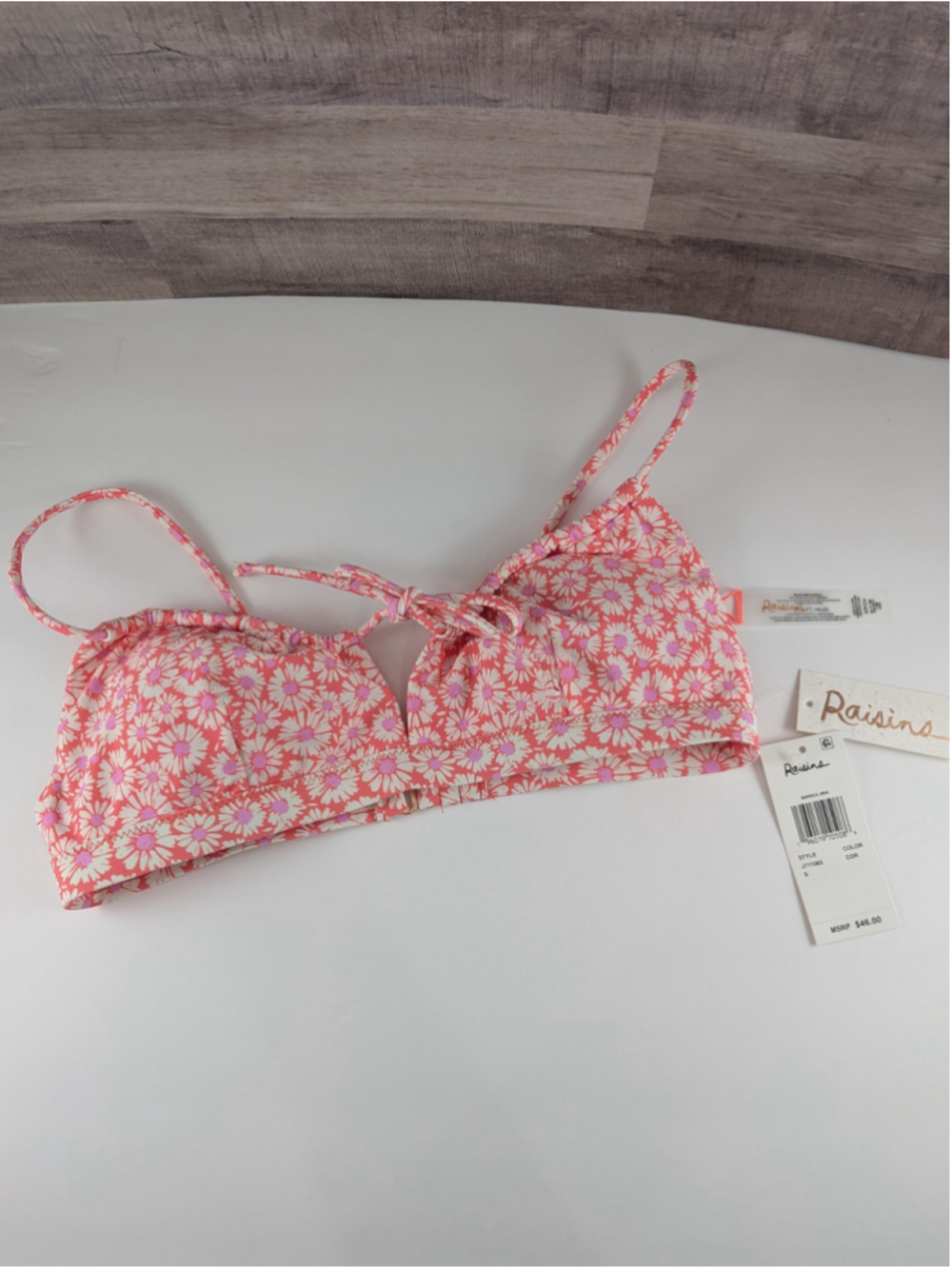 Raisins Coral & White Daisy Floral Bikini Top S